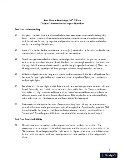 Solution Manual for Human Physiology, 16th Edition - Page 4 preview image