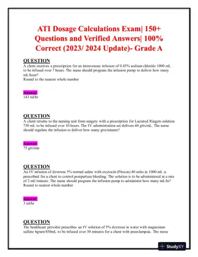 2023-2024 ATI Pharmacology Practice Exam With Answers (204 Solved Questions) - Page 1 preview image