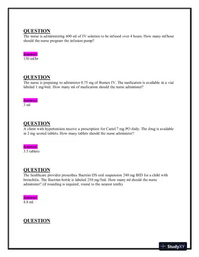 2023-2024 ATI Pharmacology Practice Exam With Answers (204 Solved Questions) - Page 14 preview image