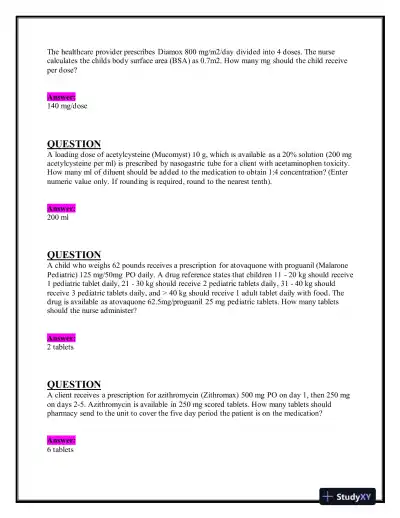 2023-2024 ATI Pharmacology Practice Exam With Answers (204 Solved Questions) - Page 15 preview image