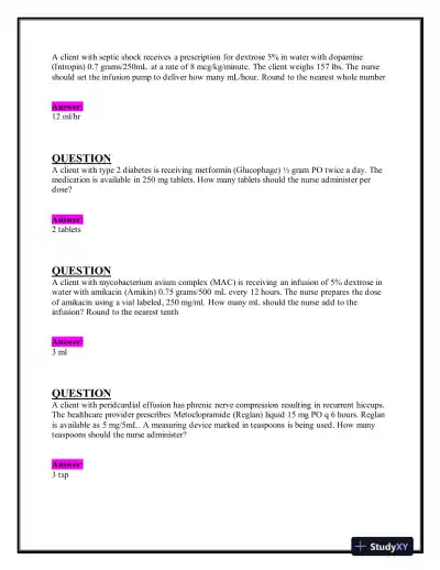 2023-2024 ATI Pharmacology Practice Exam With Answers (204 Solved Questions) - Page 4 preview image