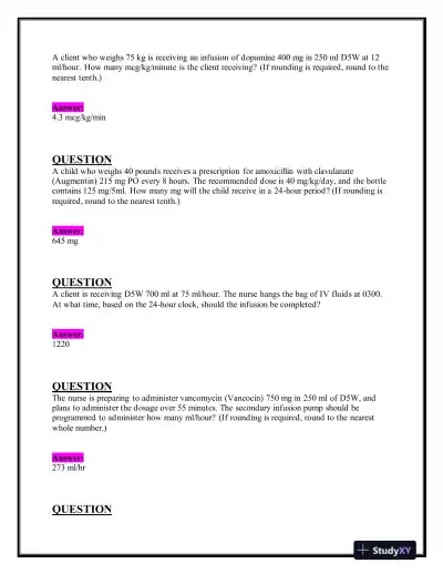 2023-2024 ATI Pharmacology Practice Exam With Answers (204 Solved Questions) - Page 9 preview image