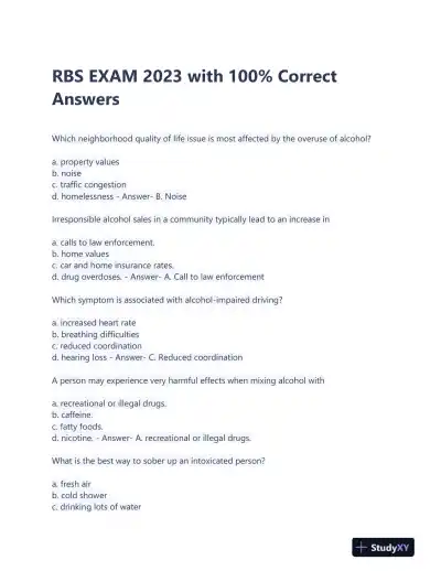 2023 RBS Healthcare Assessment Practice Exam With Answers (49 Solved Questions) - Page 1 preview image