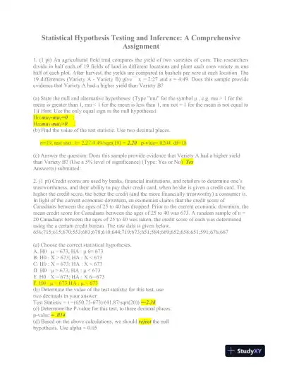 Statistical Hypothesis Testing and Inference: A Comprehensive Assignment - Page 1 preview image