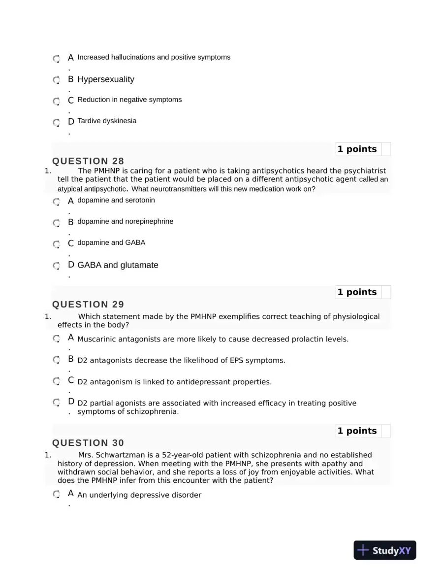 NURS6630 Mental Health Mid term Exam Final Week 6 With Answers (75 Solved Questions), page 11