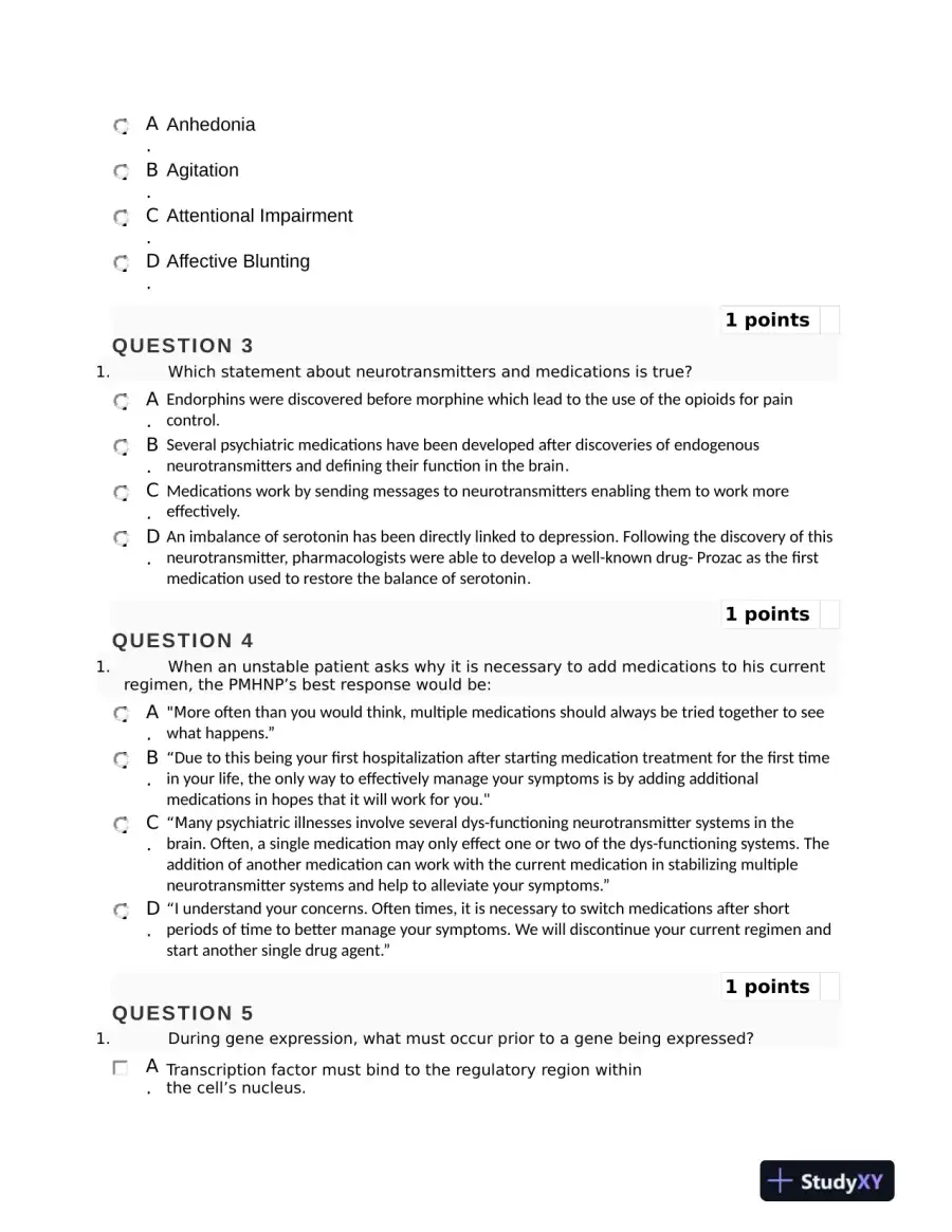 NURS6630 Mental Health Mid term Exam Final Week 6 With Answers (75 Solved Questions), page 3