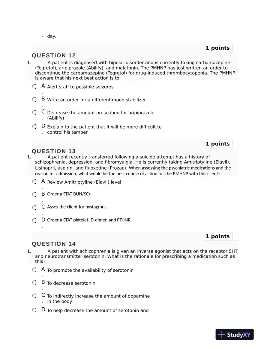 NURS6630 Mental Health Mid term Exam Final Week 6 With Answers (75 Solved Questions), page 6