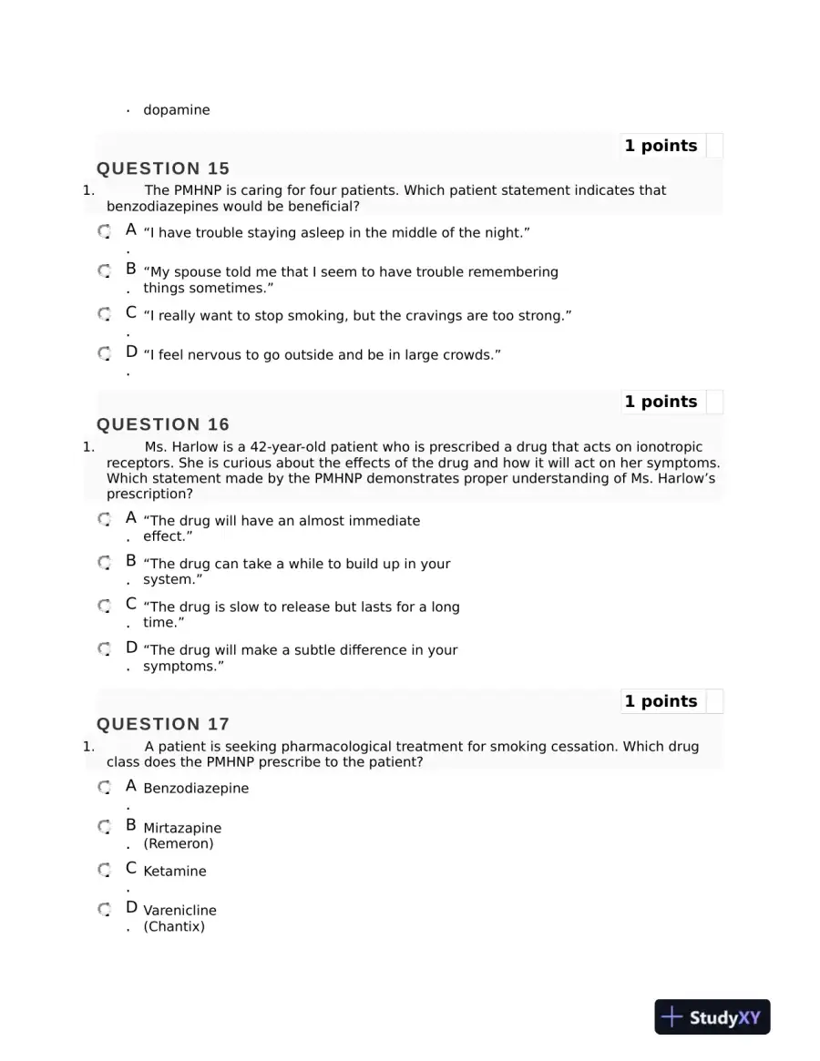 NURS6630 Mental Health Mid term Exam Final Week 6 With Answers (75 Solved Questions), page 7