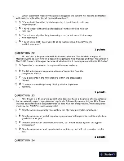 NURS6630 Mental Health Mid term Exam Final Week 6 With Answers (75 Solved Questions) - Page 9 preview image