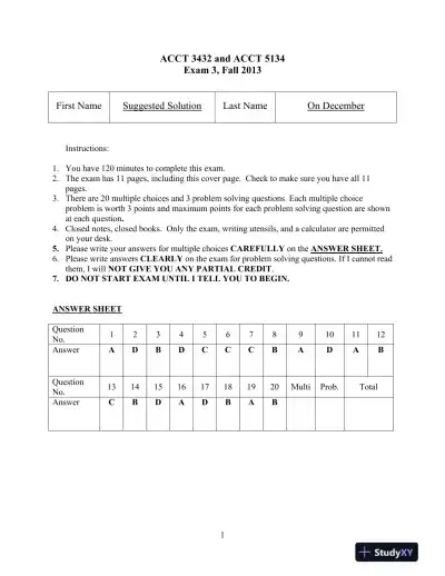 ACCT 3432 and ACCT 5134 Exam 3 Fall 2013 - Page 1 preview image