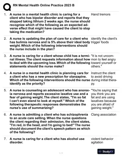 2023 Mental Health Practice Exam With Answers (60 Solved Questions) - Page 1 preview image