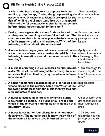 2023 Mental Health Practice Exam With Answers (60 Solved Questions) - Page 4 preview image