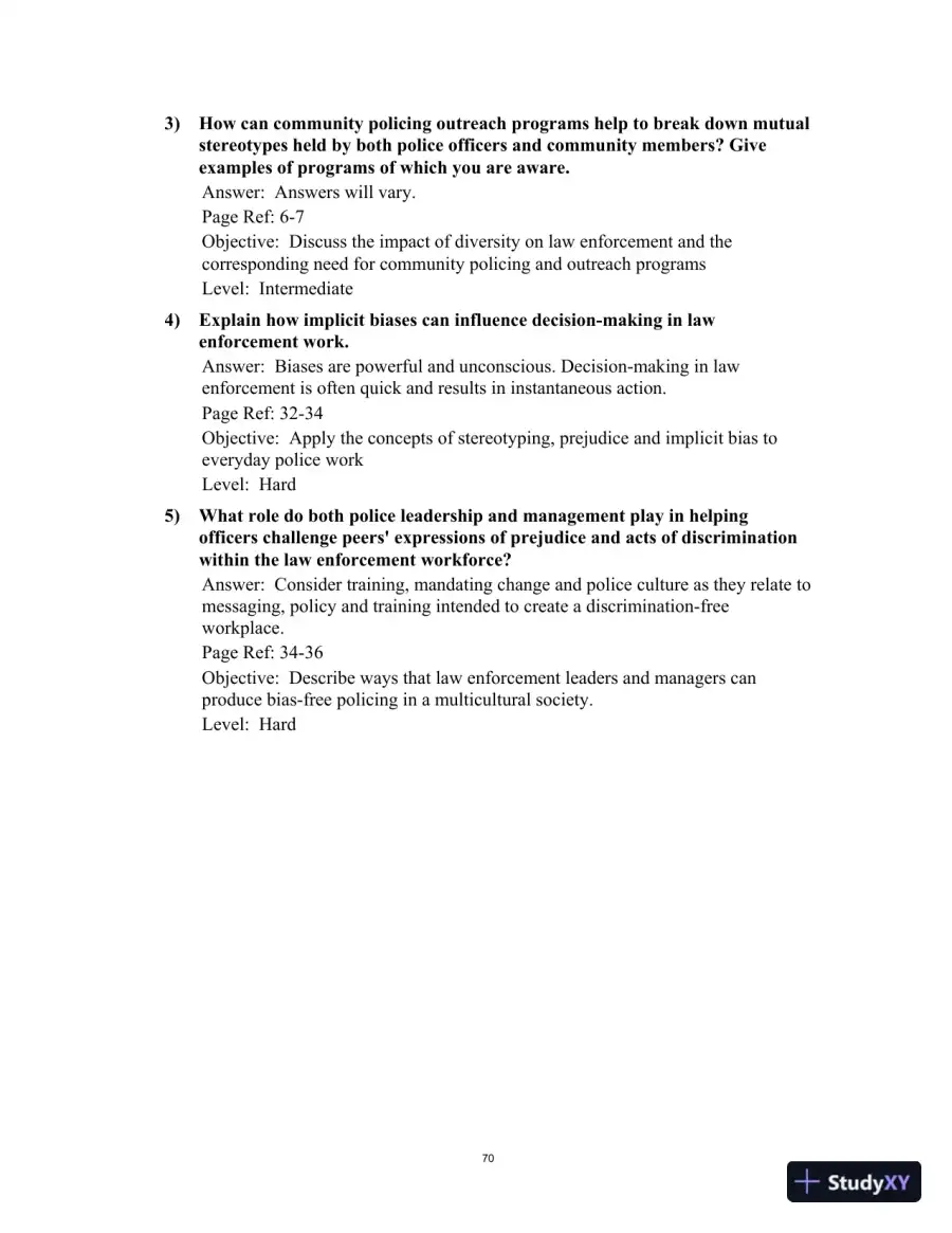 Test Bank for Multicultural Law Enforcement: Strategies for Peacekeeping in a Diverse Society, 7th Edition, page 10