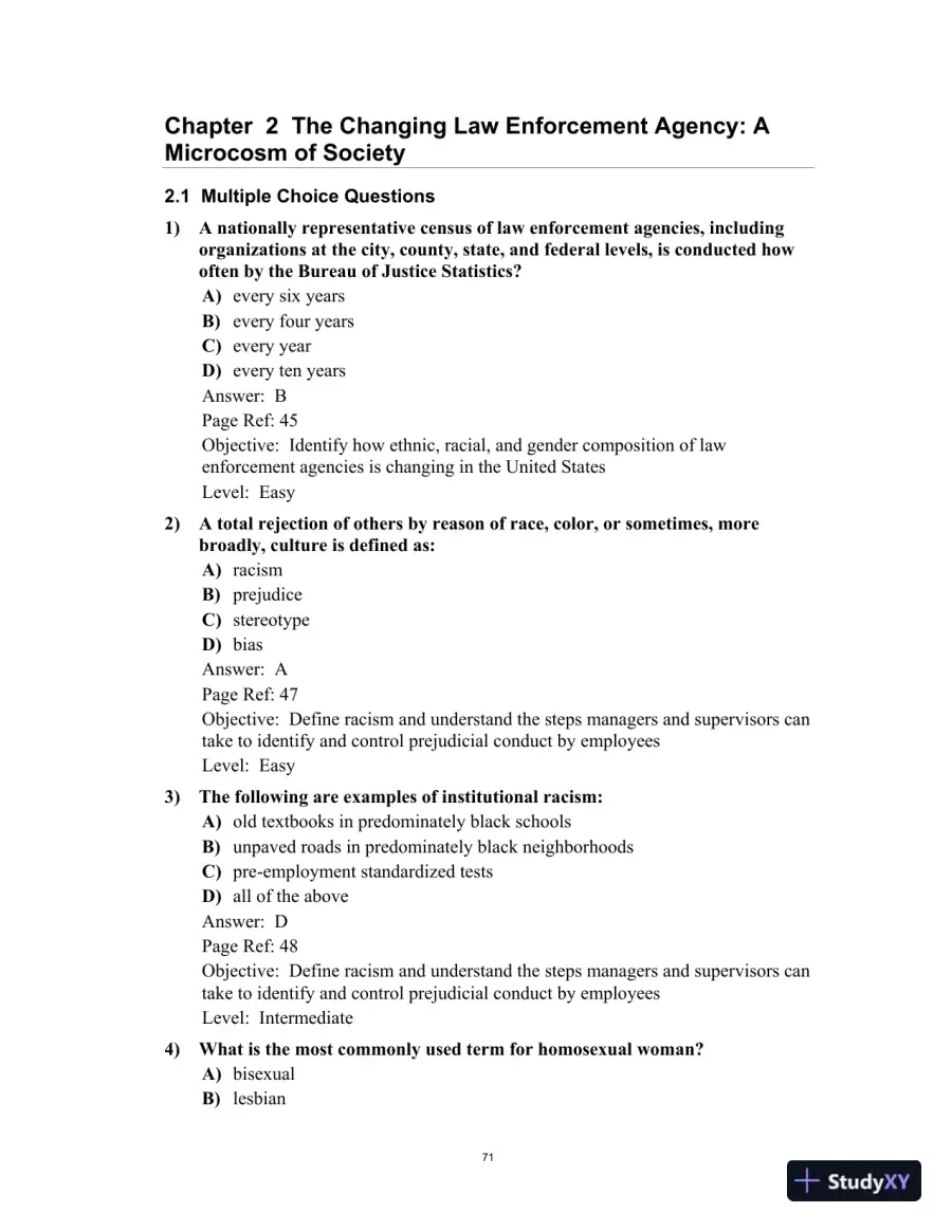 Test Bank for Multicultural Law Enforcement: Strategies for Peacekeeping in a Diverse Society, 7th Edition, page 11