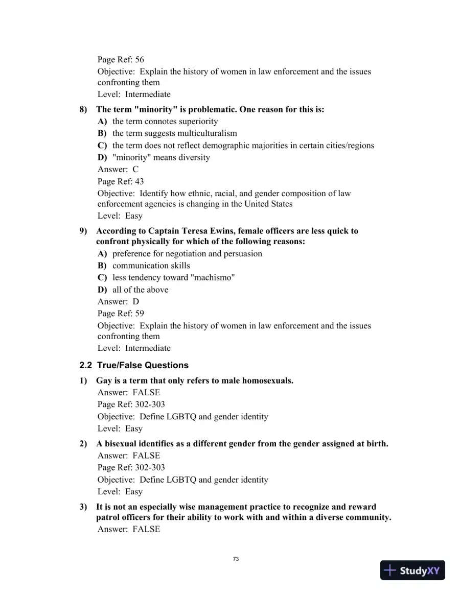 Test Bank for Multicultural Law Enforcement: Strategies for Peacekeeping in a Diverse Society, 7th Edition, page 13