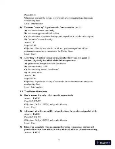 Test Bank for Multicultural Law Enforcement: Strategies for Peacekeeping in a Diverse Society, 7th Edition - Page 13 preview image