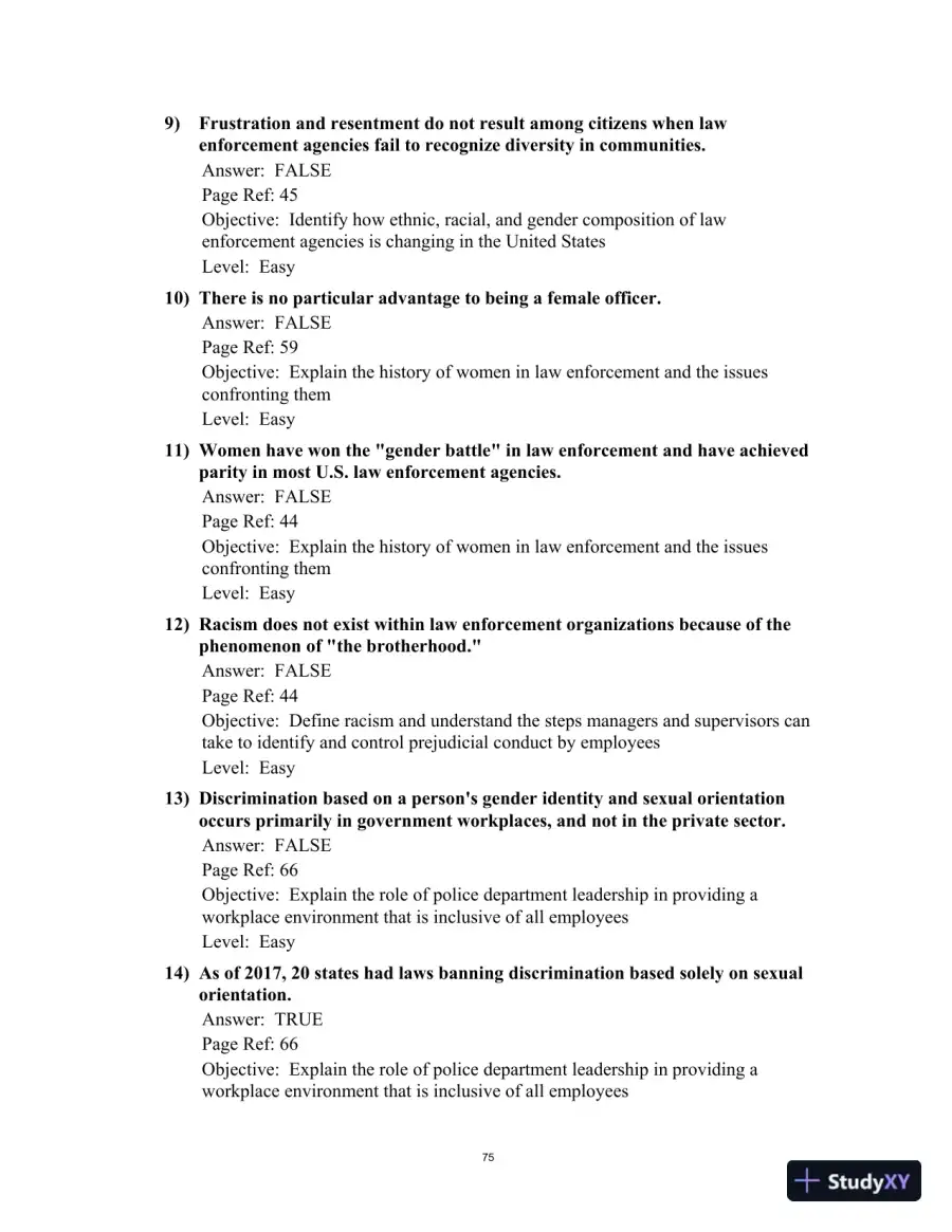 Test Bank for Multicultural Law Enforcement: Strategies for Peacekeeping in a Diverse Society, 7th Edition, page 15
