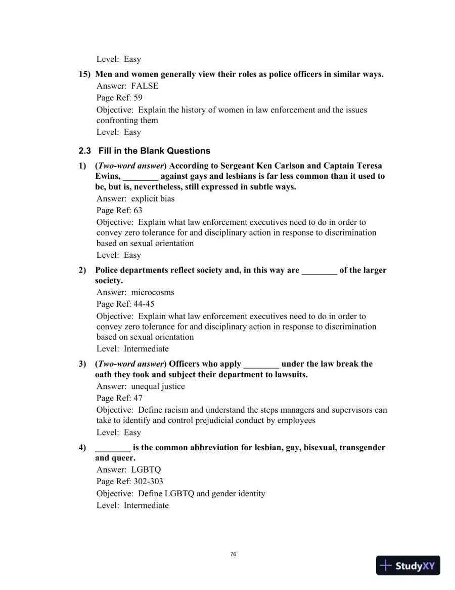 Test Bank for Multicultural Law Enforcement: Strategies for Peacekeeping in a Diverse Society, 7th Edition, page 16