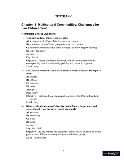 Test Bank for Multicultural Law Enforcement: Strategies for Peacekeeping in a Diverse Society, 7th Edition - Page 4 preview image