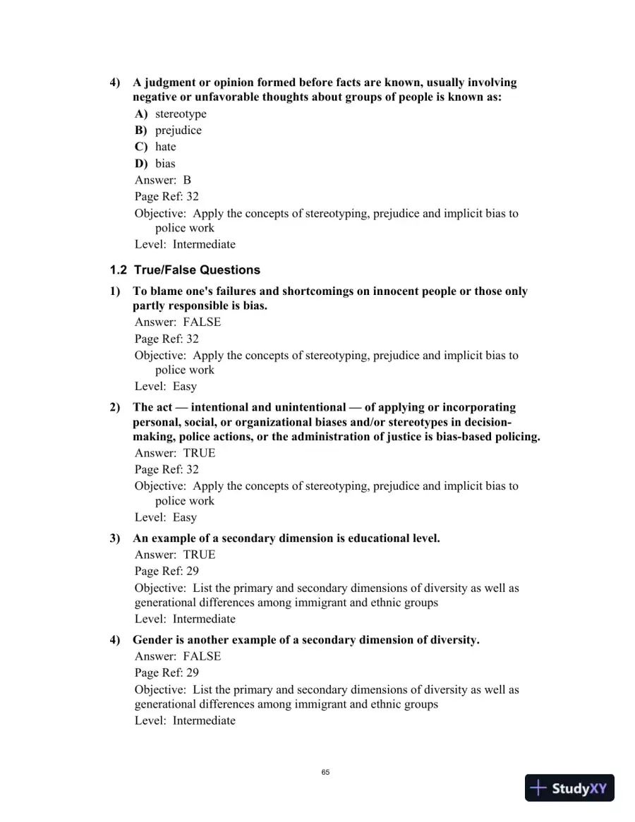 Test Bank for Multicultural Law Enforcement: Strategies for Peacekeeping in a Diverse Society, 7th Edition, page 5