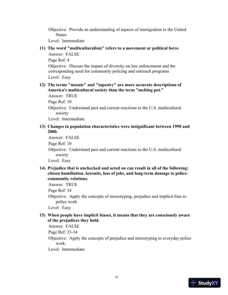Test Bank for Multicultural Law Enforcement: Strategies for Peacekeeping in a Diverse Society, 7th Edition, page 7