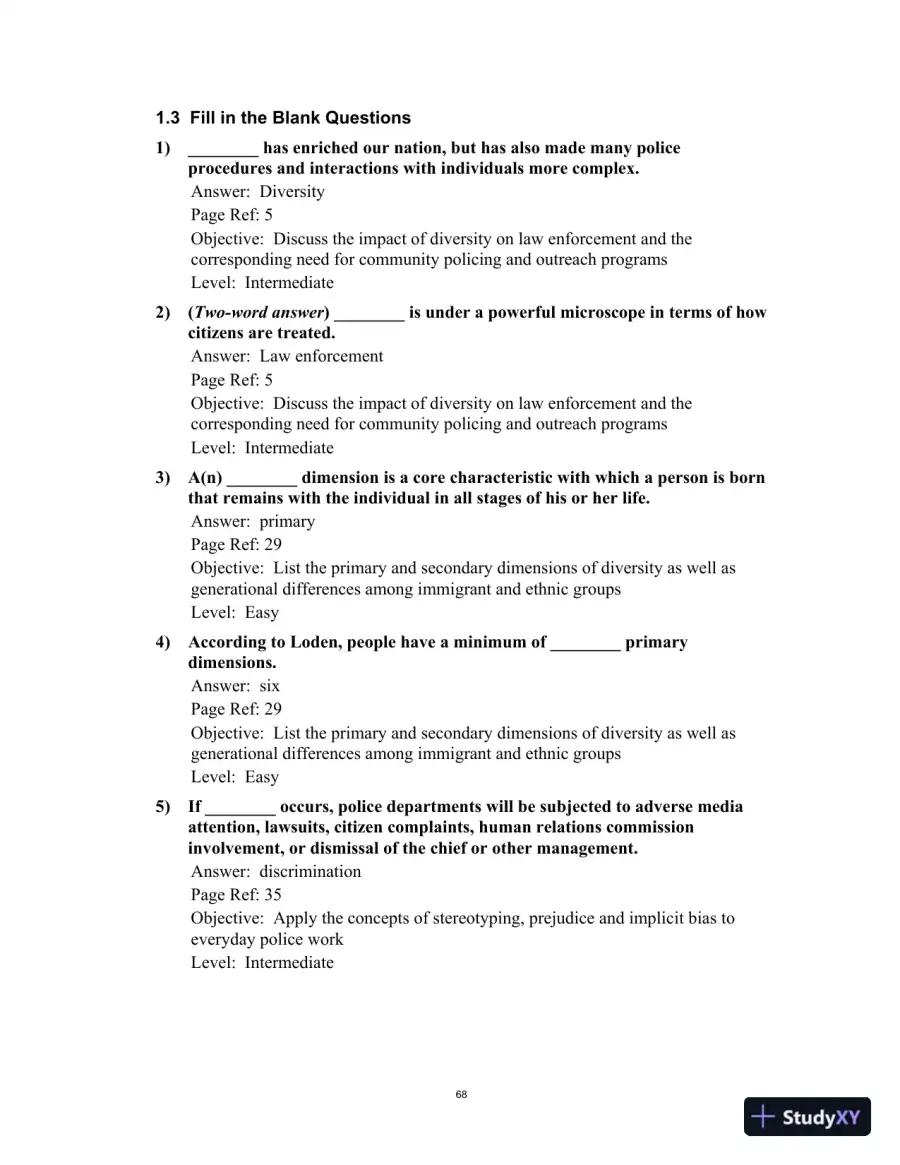 Test Bank for Multicultural Law Enforcement: Strategies for Peacekeeping in a Diverse Society, 7th Edition, page 8