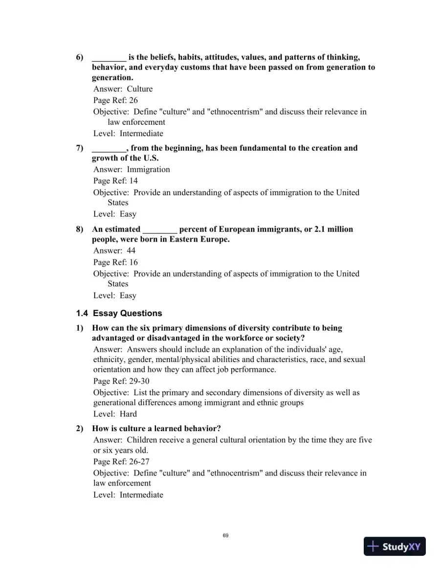 Test Bank for Multicultural Law Enforcement: Strategies for Peacekeeping in a Diverse Society, 7th Edition, page 9
