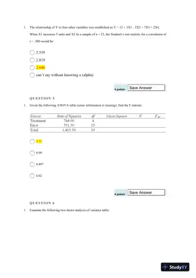 Statistical Analysis and Hypothesis Testing: Regression, ANOVA, and Contingency Tables - Page 4 preview image