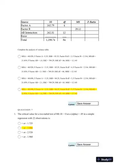 Statistical Analysis and Hypothesis Testing: Regression, ANOVA, and Contingency Tables - Page 5 preview image