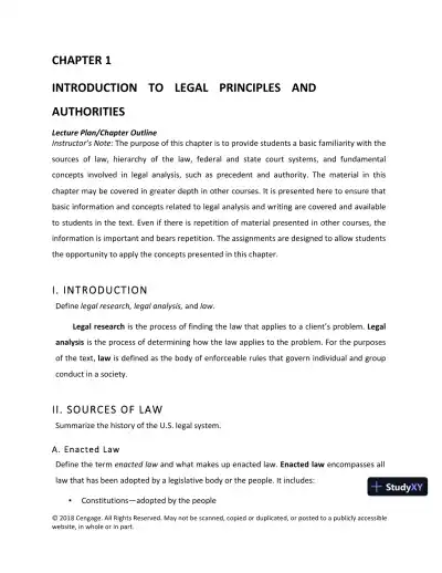 Lecture Notes For Legal Research, Analysis, and Writing, 14th Edition - Page 1 preview image