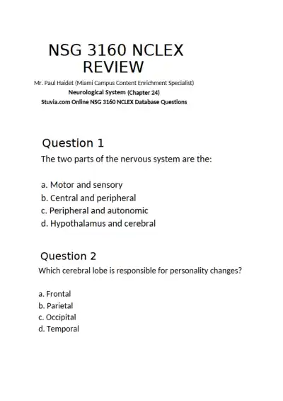 NSG 3160 NCLEX Review Chapter 24 - Page 1 preview image
