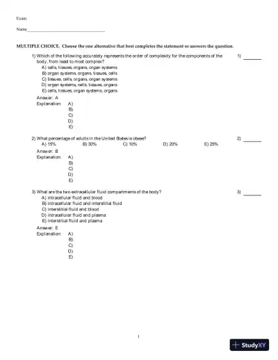 Principles of Human Physiology 4th Edition Test Bank - Page 1 preview image