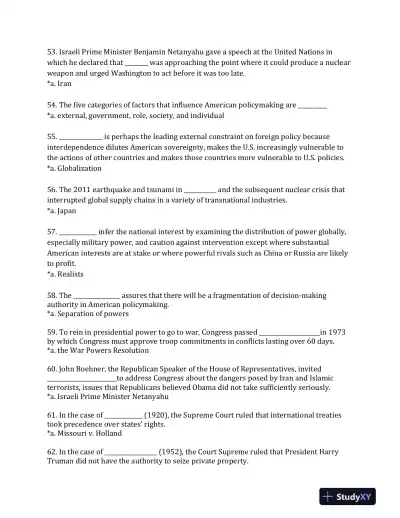 Contemporary American foreign Policy: Influences, Challenges, and Opportunities 1st Edition Test Bank - Page 10 preview image