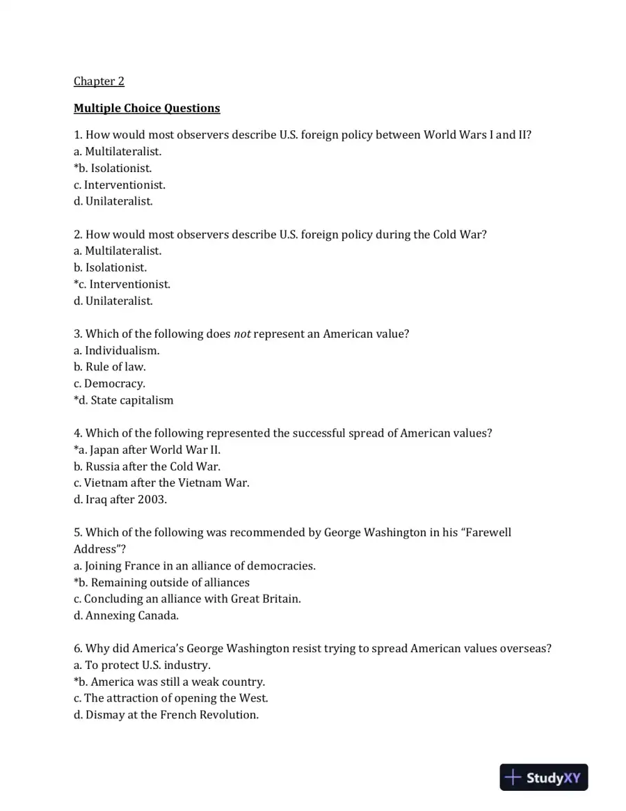 Contemporary American foreign Policy: Influences, Challenges, and Opportunities 1st Edition Test Bank, page 12