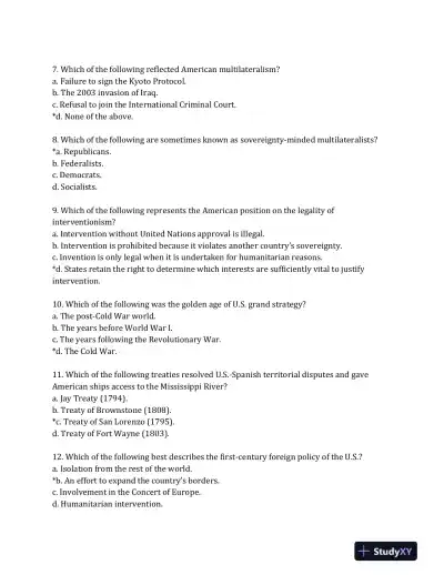 Contemporary American foreign Policy: Influences, Challenges, and Opportunities 1st Edition Test Bank - Page 13 preview image