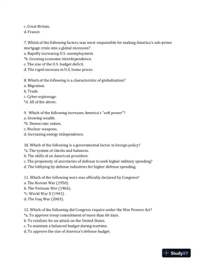 Contemporary American foreign Policy: Influences, Challenges, and Opportunities 1st Edition Test Bank - Page 3 preview image