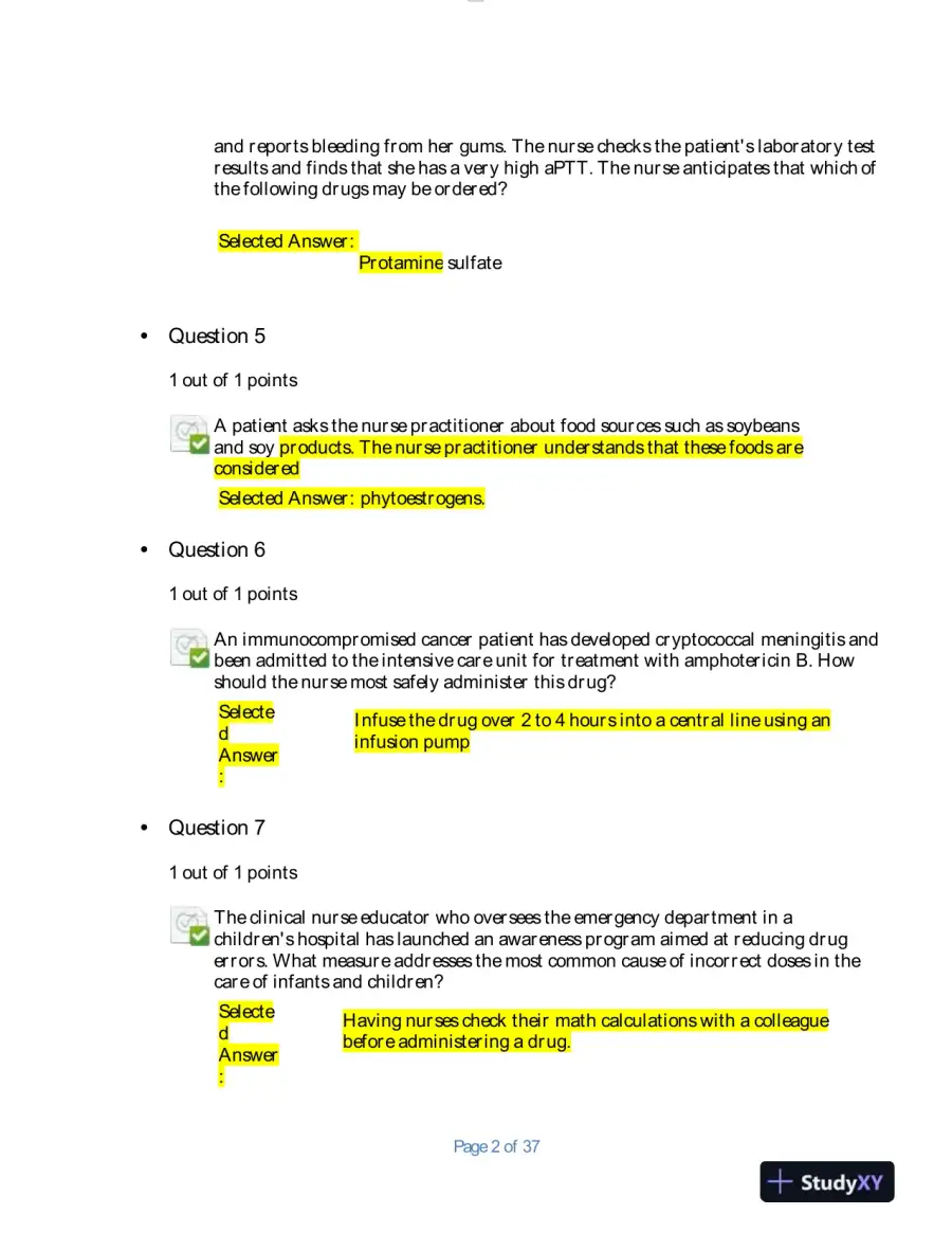 2020 NURS6521 Walden University Advanced Pharmacology Final Exam With Answers (100 Solved Questions), page 3