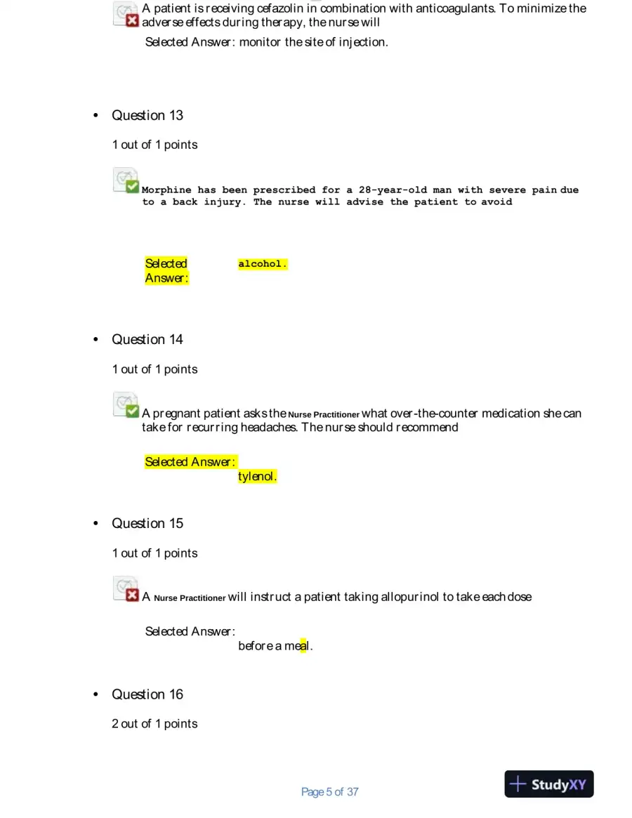 2020 NURS6521 Walden University Advanced Pharmacology Final Exam With Answers (100 Solved Questions), page 5