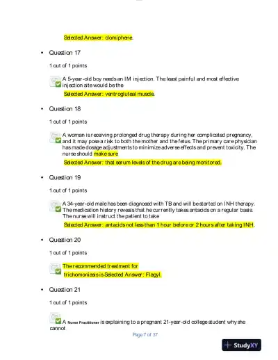 2020 NURS6521 Walden University Advanced Pharmacology Final Exam With Answers (100 Solved Questions) - Page 7 preview image
