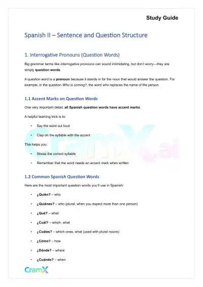 Spanish II - Sentence and Question Structure - Page 1 preview image