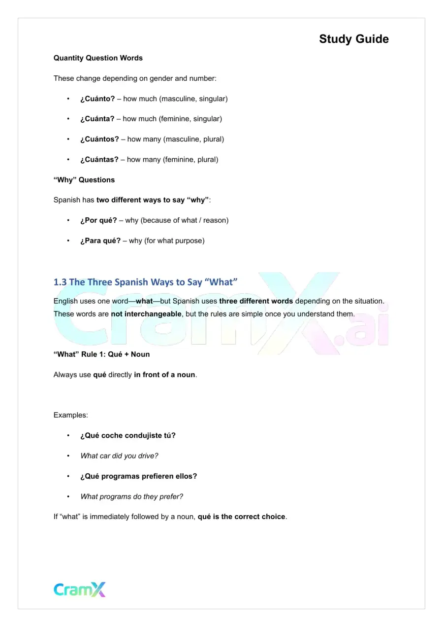 Spanish II - Sentence and Question Structure, page 2