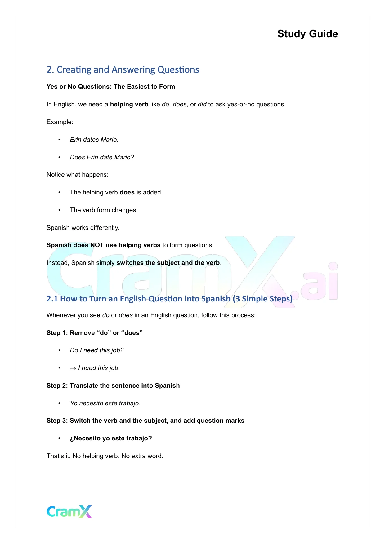 Spanish II - Sentence and Question Structure - Page 5 preview image