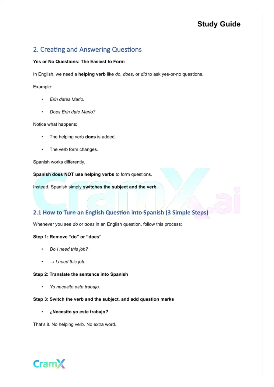 Spanish II - Sentence and Question Structure, page 5
