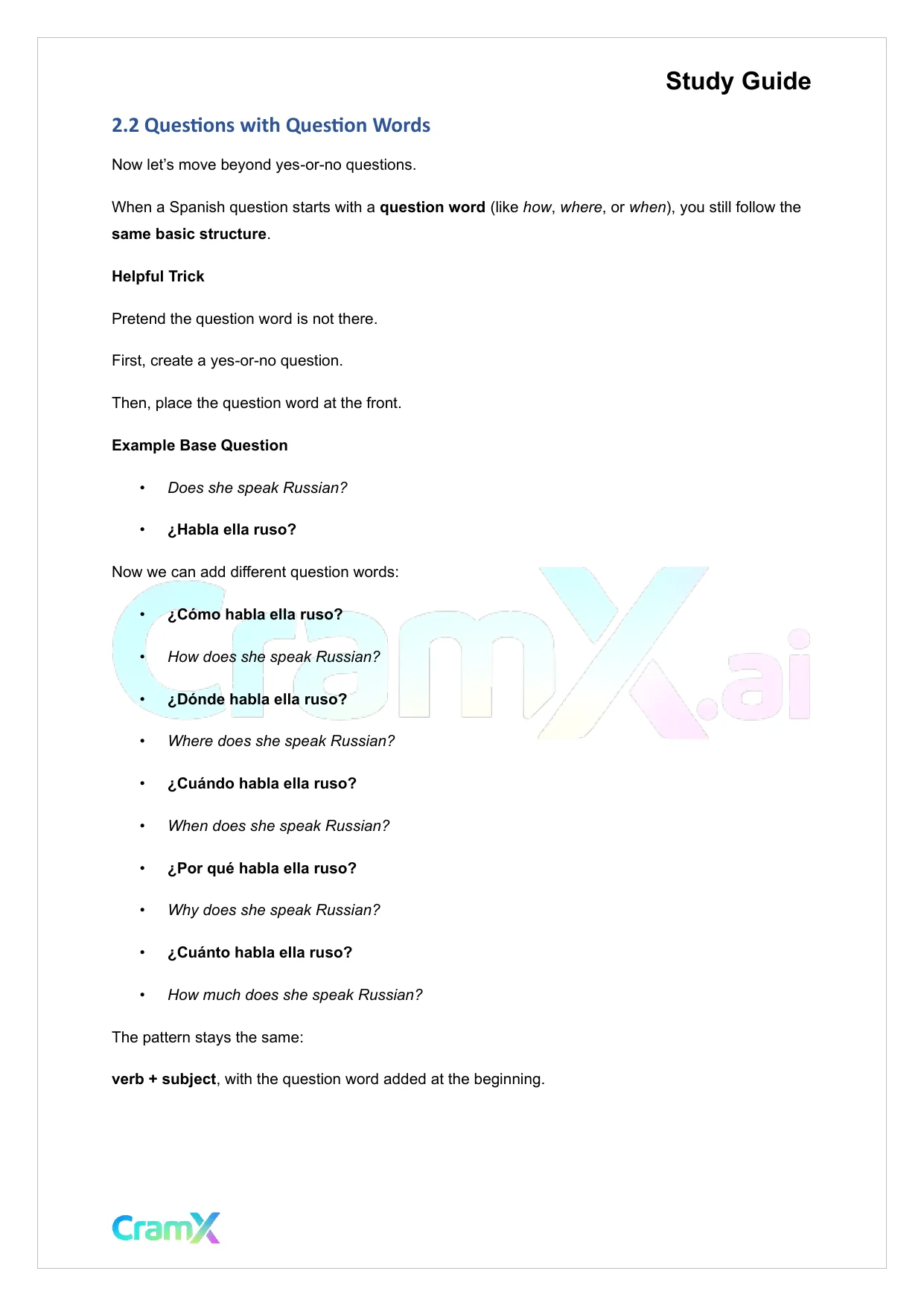 Spanish II - Sentence and Question Structure - Page 6 preview image
