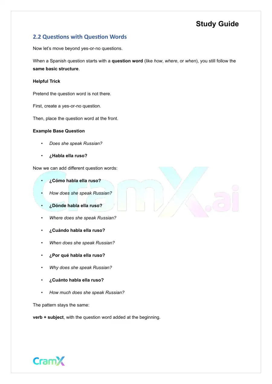 Spanish II - Sentence and Question Structure, page 6