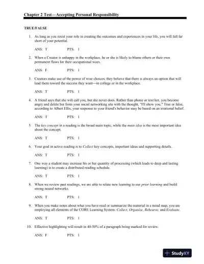 On Course: Strategies for Creating Success in College and in Life 7th Edition Test Bank - Page 11 preview image