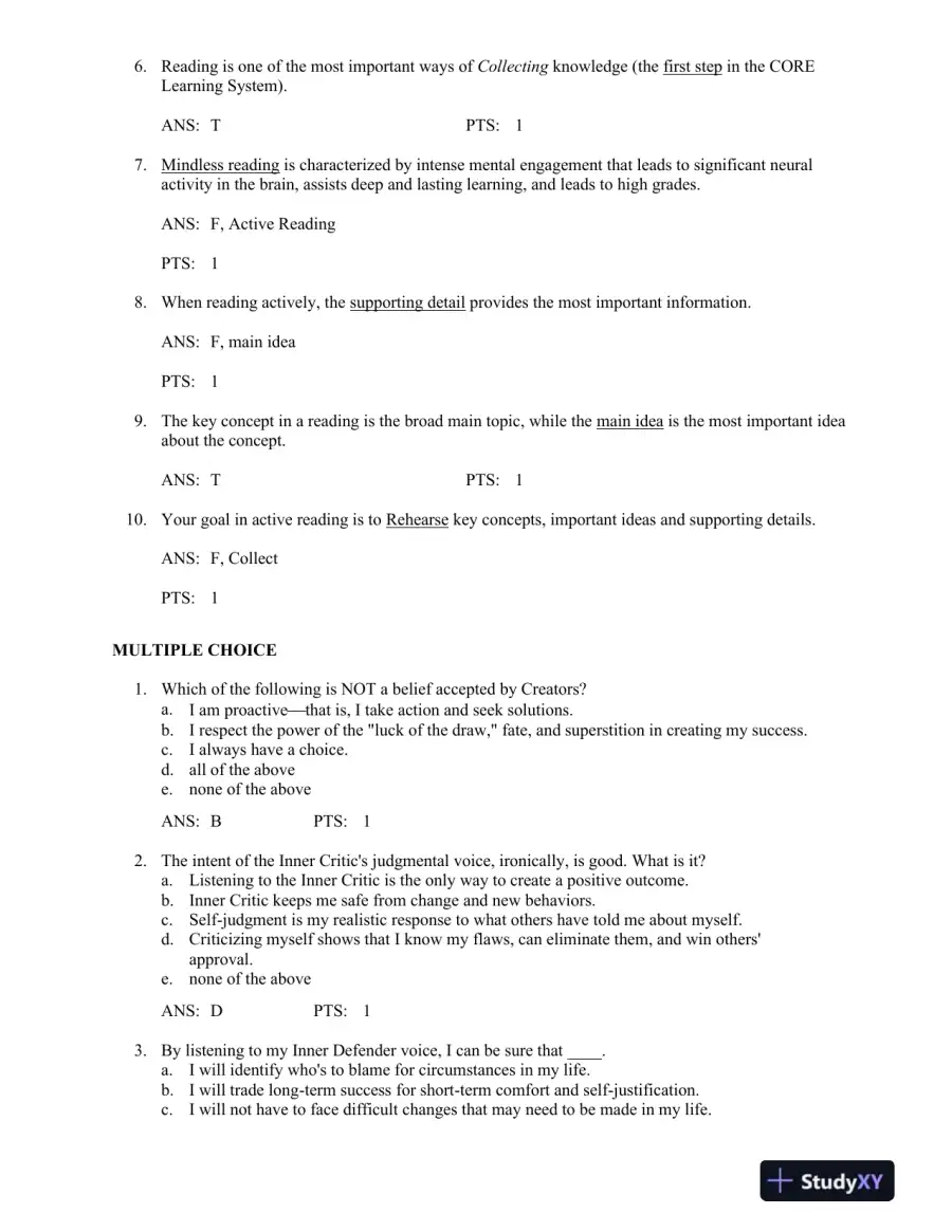 On Course: Strategies for Creating Success in College and in Life 7th Edition Test Bank, page 13