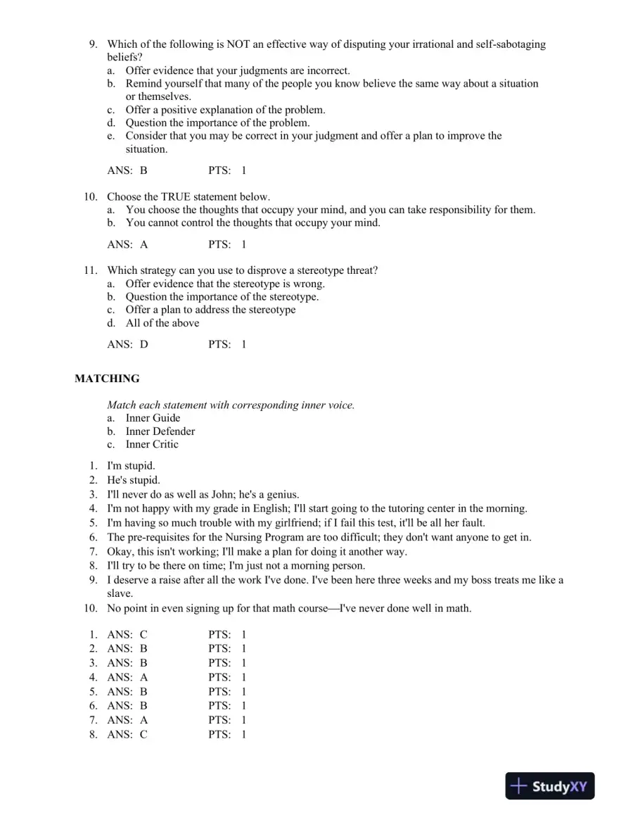 On Course: Strategies for Creating Success in College and in Life 7th Edition Test Bank, page 15