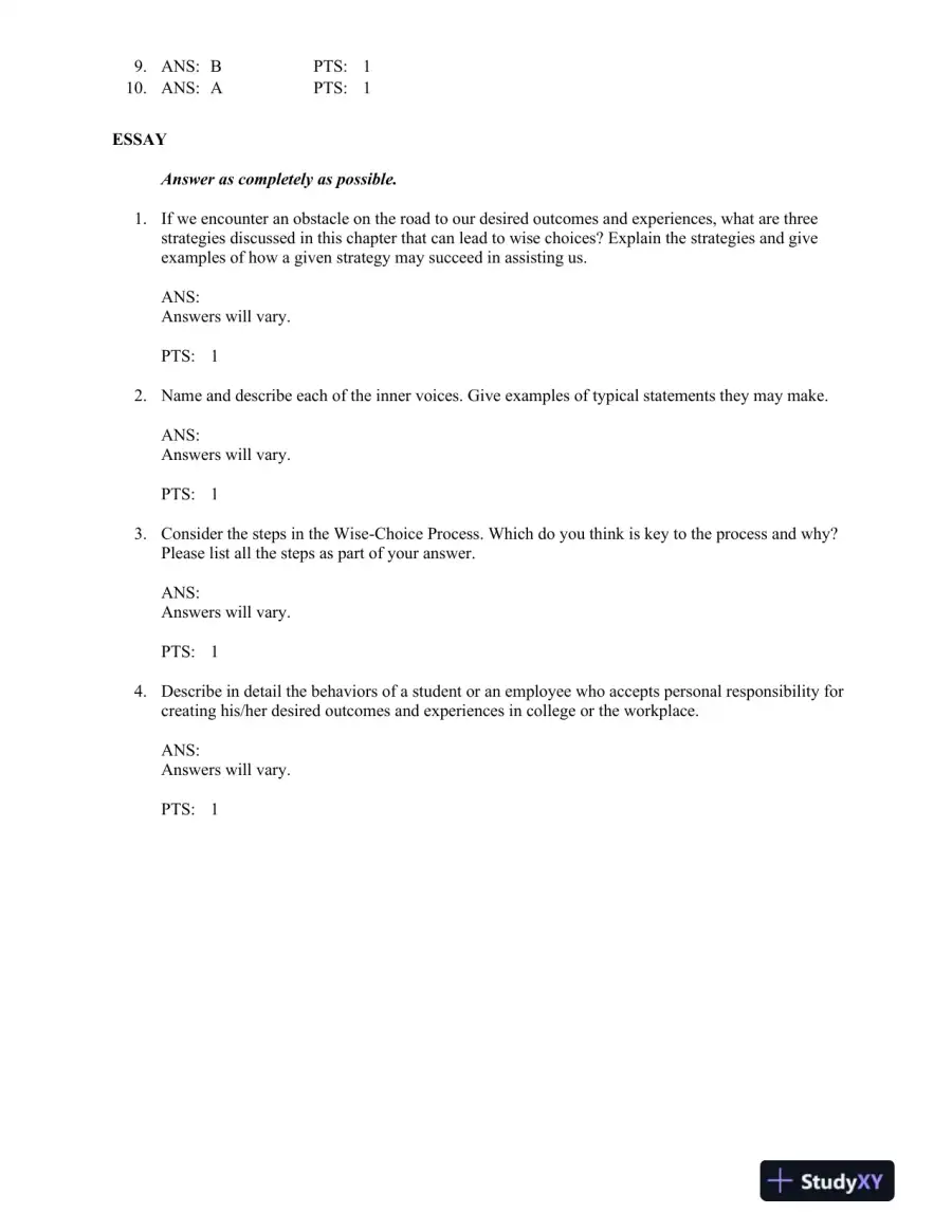 On Course: Strategies for Creating Success in College and in Life 7th Edition Test Bank, page 16