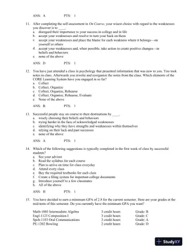 On Course: Strategies for Creating Success in College and in Life 7th Edition Test Bank - Page 5 preview image